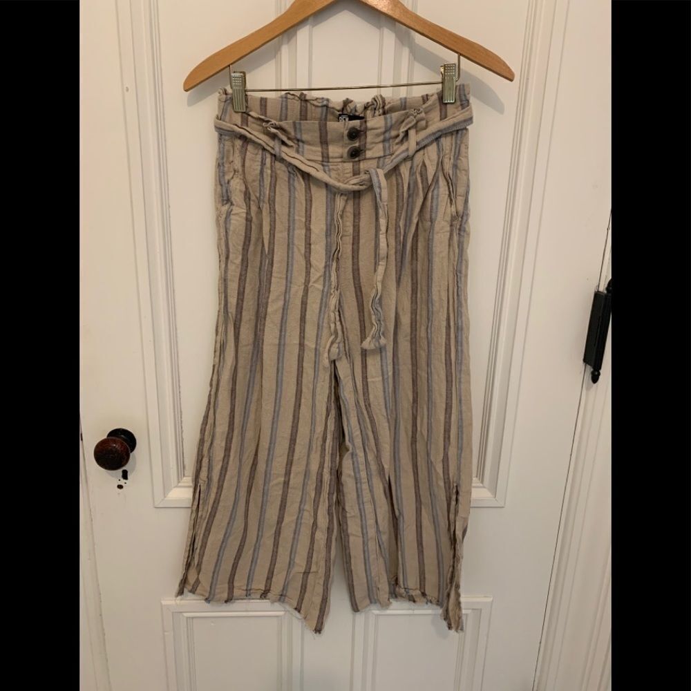 Rewash linen raw hem tan striped pants small